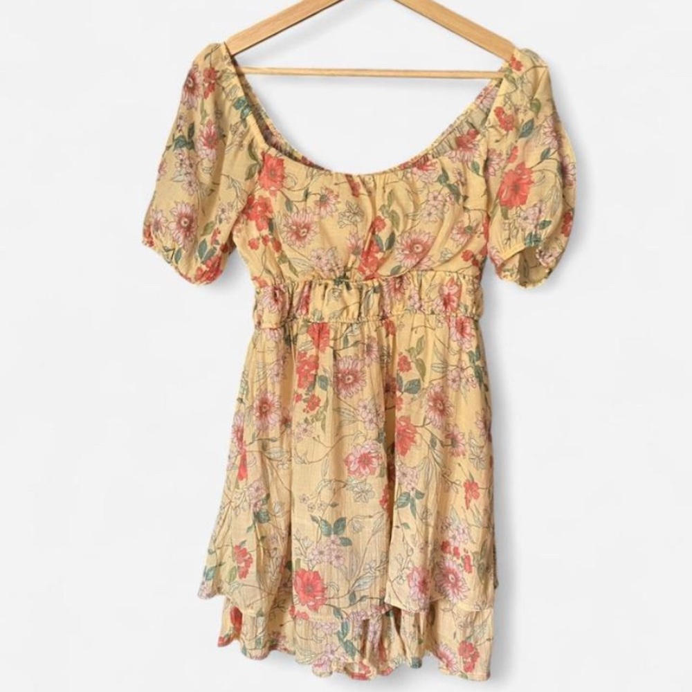 As U Wish Yellow Floral Romper Mini Dress